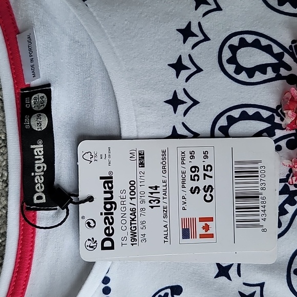 NWT Desigual Floral Long Sleeve Tunic Top, Size 13-14, Color White Floral - Picture 11 of 11